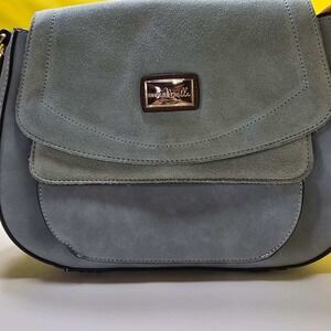 Simply Noelle Blue Faux Suede Leather Crossbody Bag Paisley Lining Gold Hardware